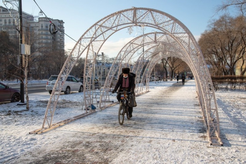 В Благовещенске установили сияющую арочную аллею - 2x2.su