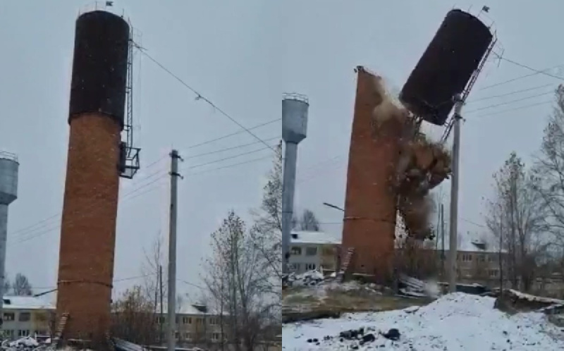 Видео сноса водонапорной башни в Магдагачинском районе опубликовали в Сети