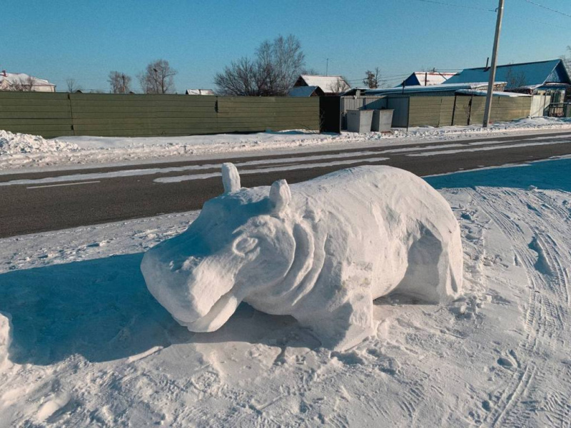 Житель Шимановска украсил улицу фигурами животных из снега - 2x2.su