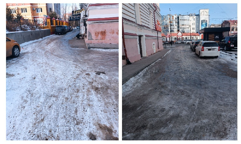 Жители Благовещенска рассказали, как смогли добиться расчистки дороги от льда и снега на Ленина  - 2x2.su