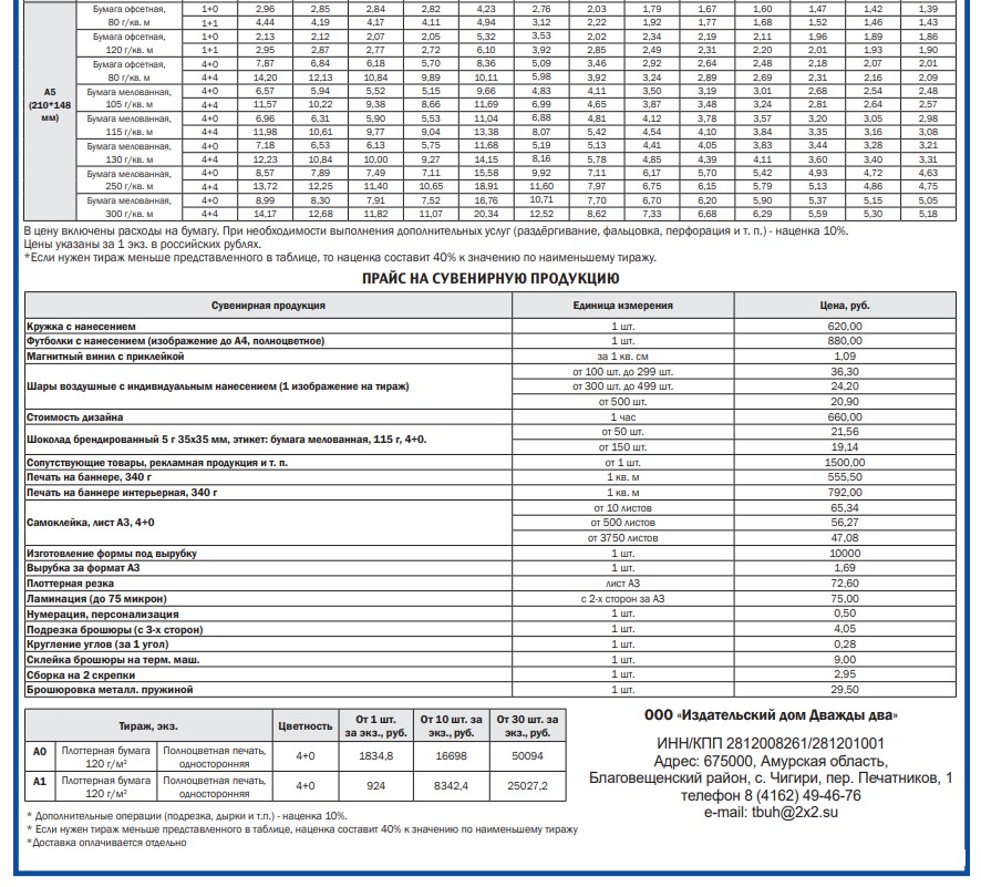 ООО «Издательский дом «Дважды два» опубликовал тарифы на изготовление и печать предвыборных печатных агитационных материалов - 2x2.su картинка 5