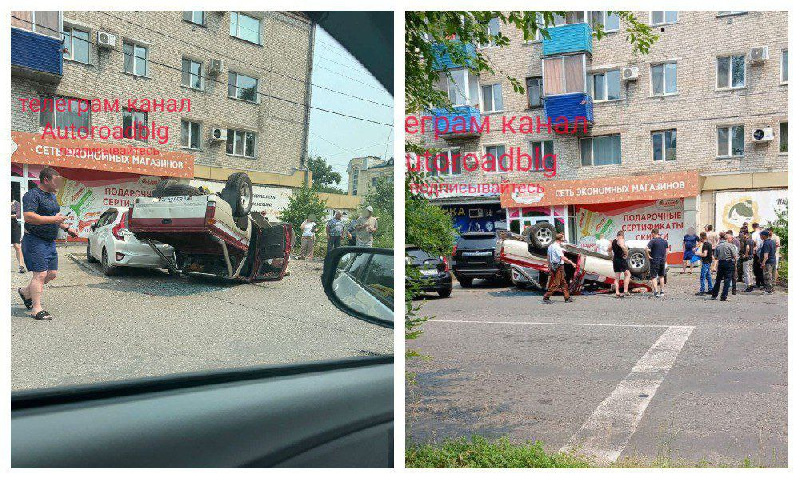 Пикап в Белогорске рухнул на припаркованные автомобили: пострадал один человек 