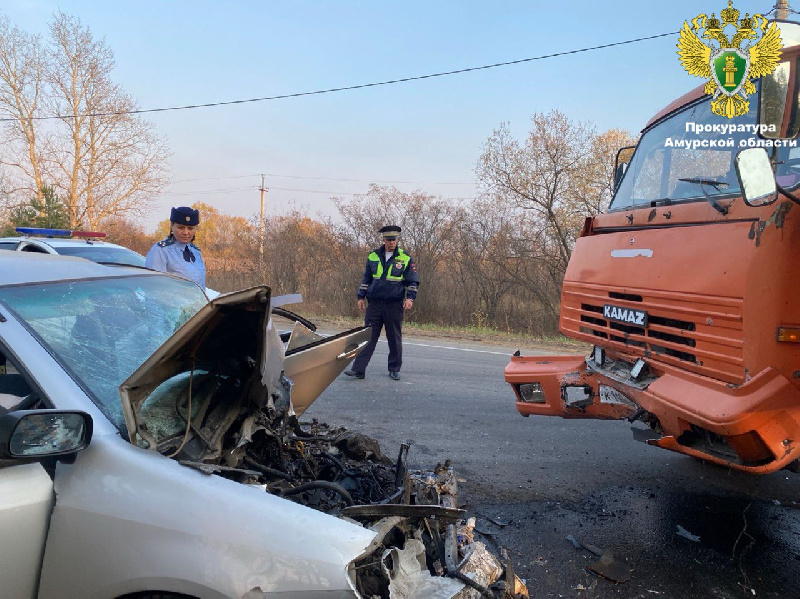 В Амурской области «КамАЗ» выехал на встречную полосу и протаранил иномарку - 2x2.su