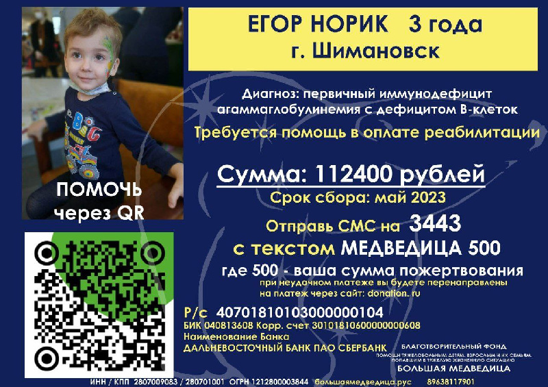Маленькому Егору из Шимановска требуется помощь в оплате реабилитации - 2x2.su